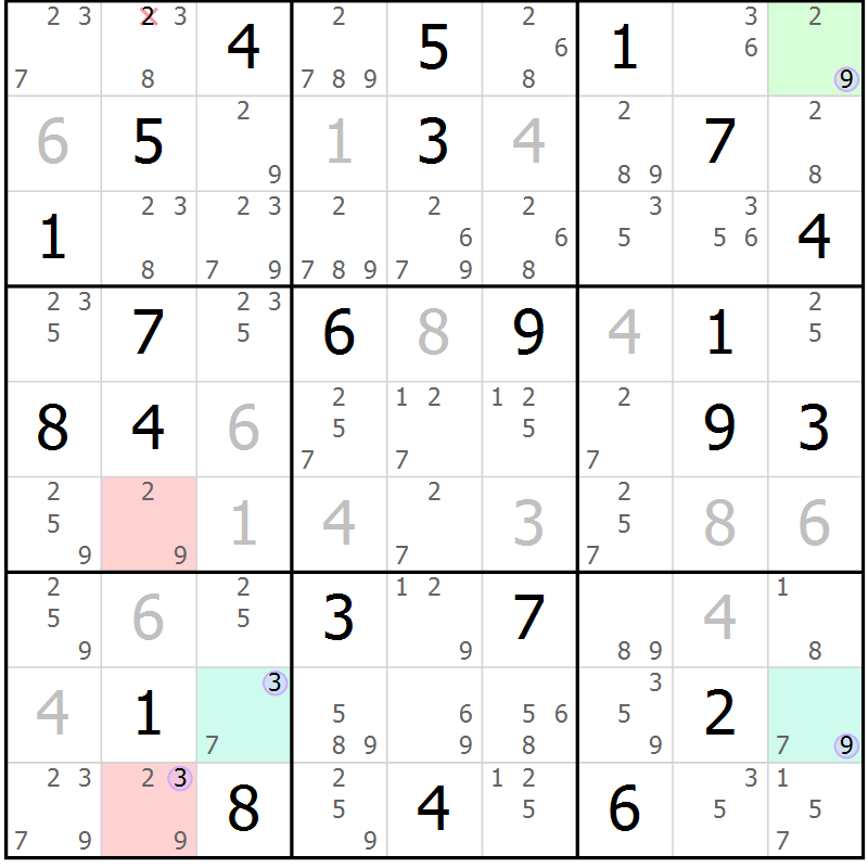 Position des candidats pour la solution de la Gr 43 page 46 du magazine de sudoku Suprême n° 023