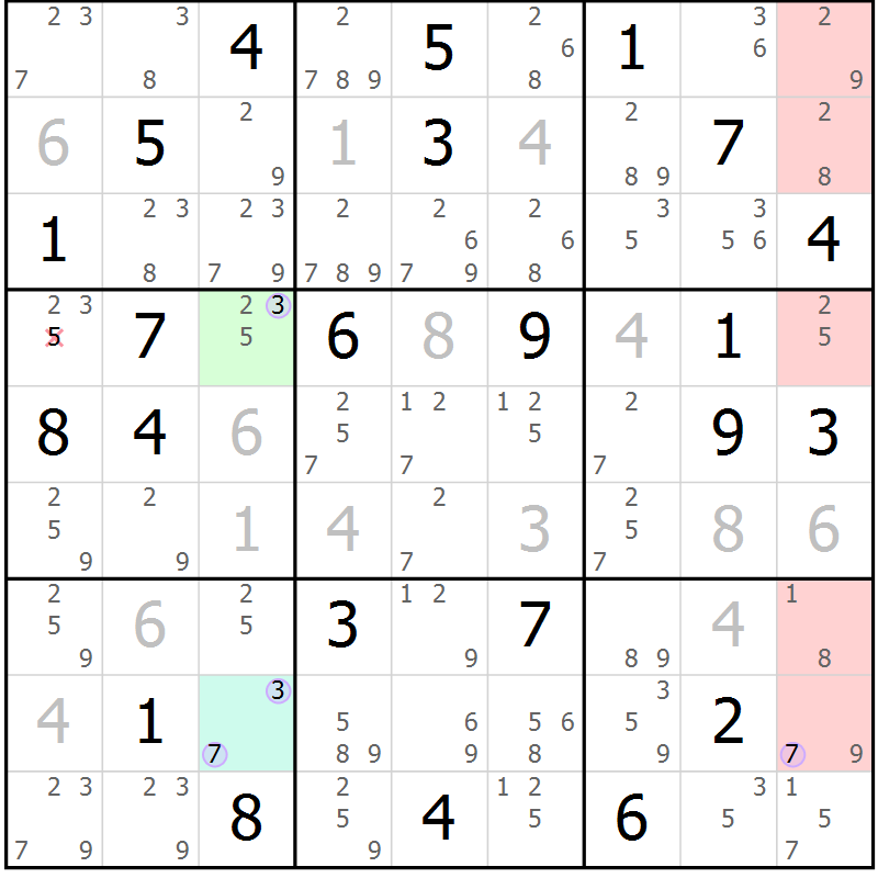 Position des candidats pour la solution de la Gr 43 page 46 du magazine de sudoku Suprême n° 023