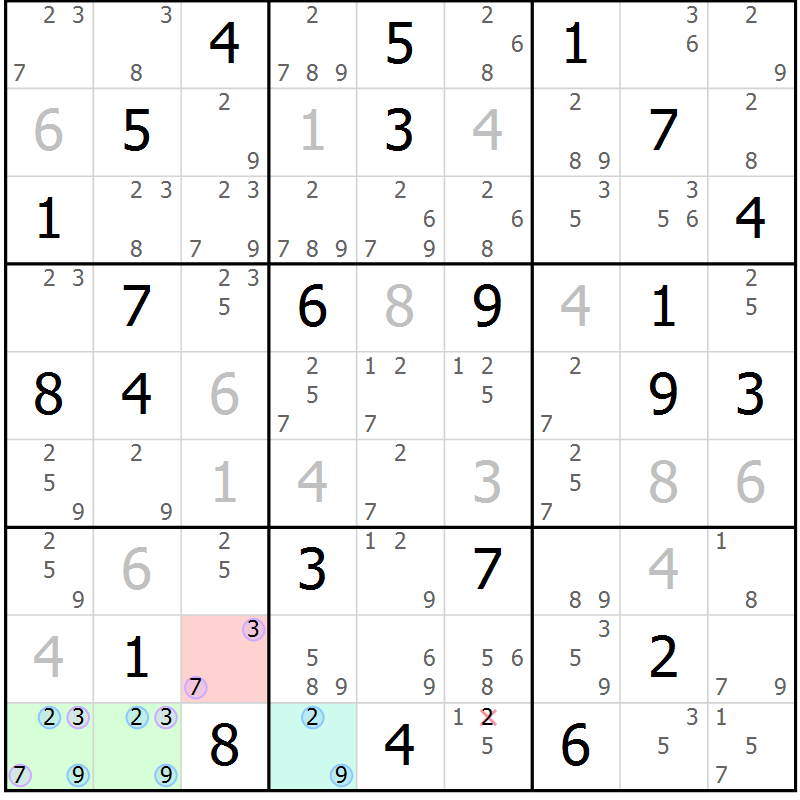 Position des candidats pour la solution de la Gr 43 page 46 du magazine de sudoku Suprême n° 023