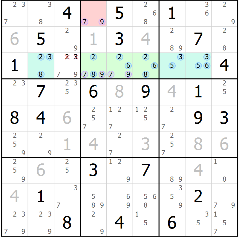 Position des candidats pour la solution de la Gr 43 page 46 du magazine de sudoku Suprême n° 023