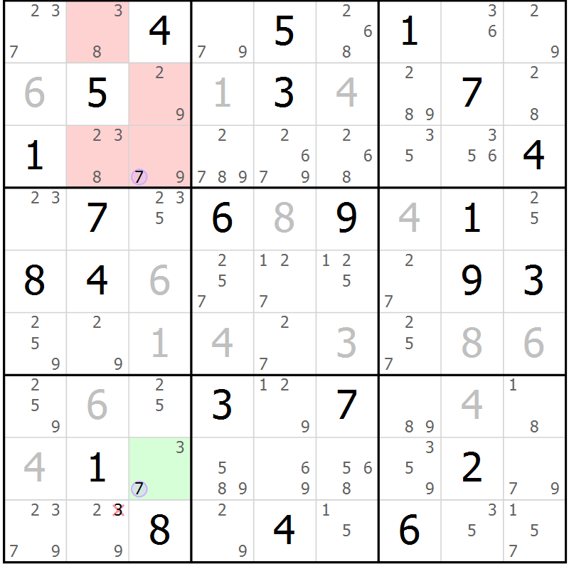 Position des candidats pour la solution de la Gr 43 page 46 du magazine de sudoku Suprême n° 023