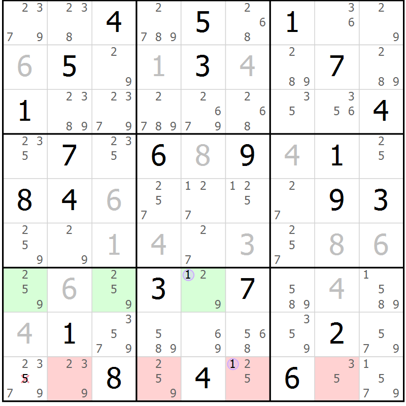 Position des candidats pour la solution de la Gr 43 page 46 du magazine de sudoku Suprême n° 023