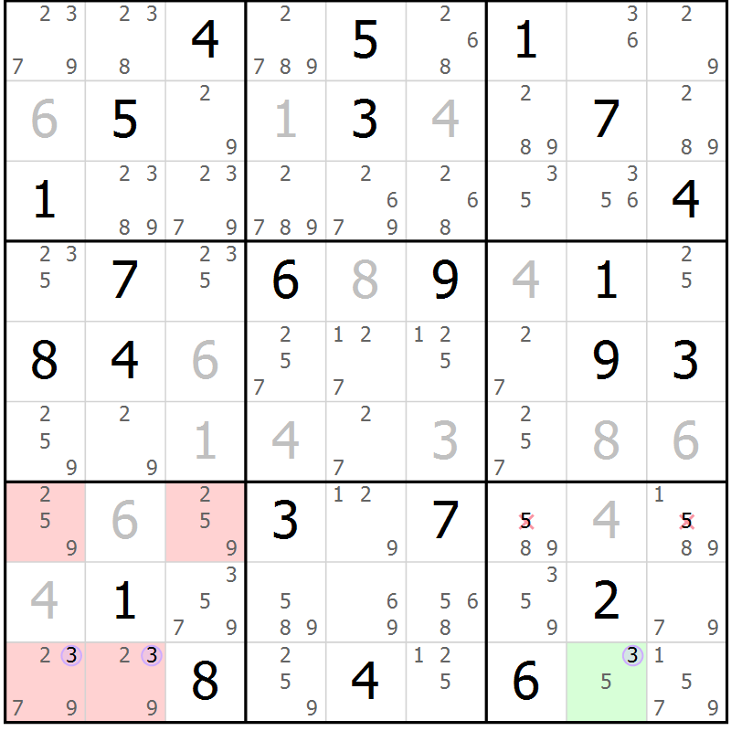 Position des candidats pour la solution de la Gr 43 page 46 du magazine de sudoku Suprême n° 023