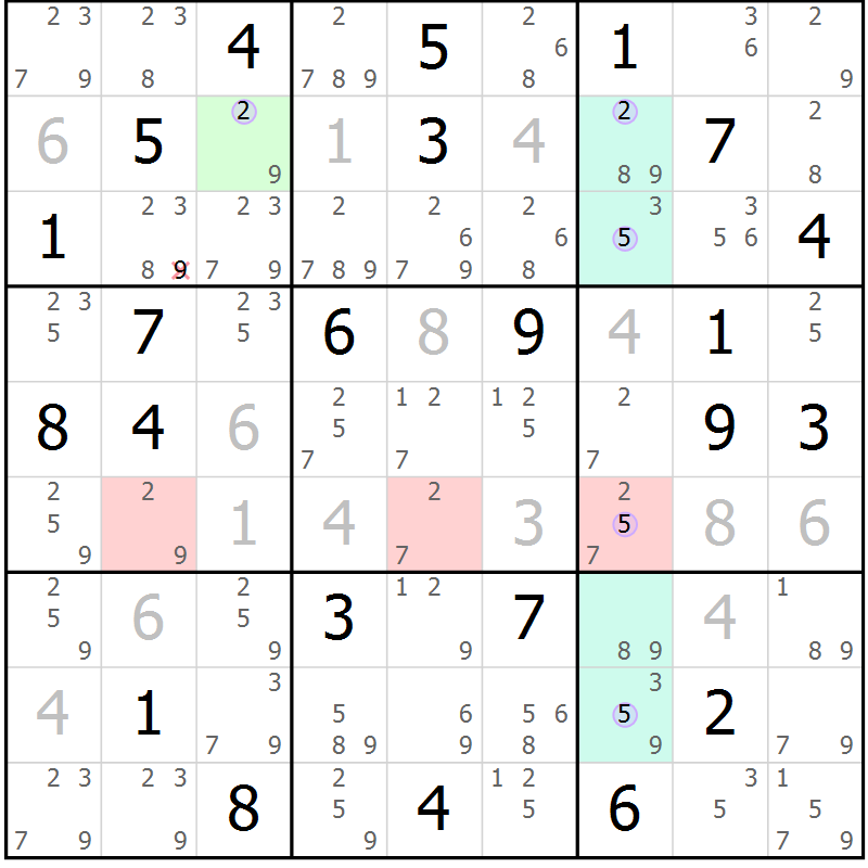 Position des candidats pour la solution de la Gr 43 page 46 du magazine de sudoku Suprême n° 023