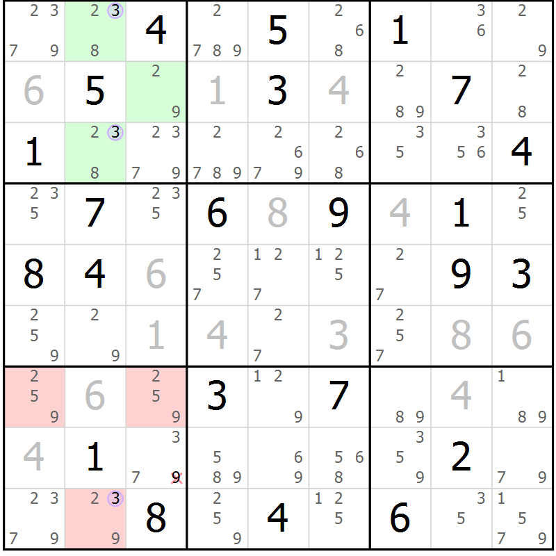 Position des candidats pour la solution de la Gr 43 page 46 du magazine de sudoku Suprême n° 023