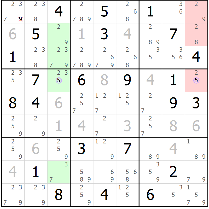 Position des candidats pour la solution de la Gr 43 page 46 du magazine de sudoku Suprême n° 023