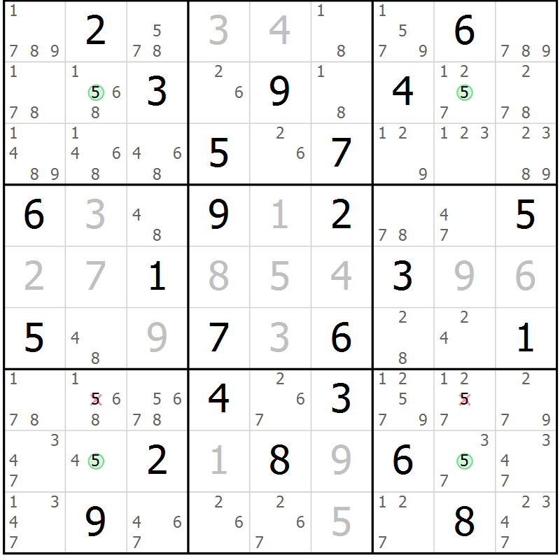 Position des candidats pour la solution de la Gr 44 page 47 du magazine de sudoku Suprême n° 023