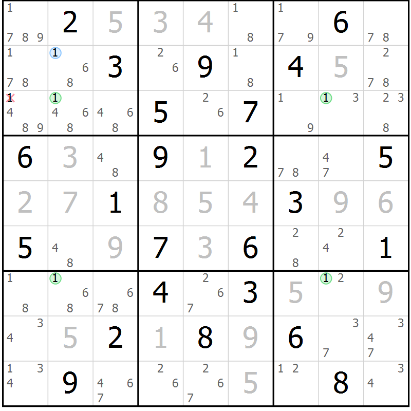 Position des candidats pour la solution de la Gr 44 page 47 du magazine de sudoku Suprême n° 023
