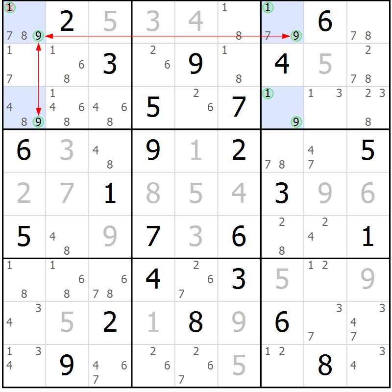 Position des candidats pour la solution de la Gr 44 page 47 du magazine de sudoku Suprême n° 023