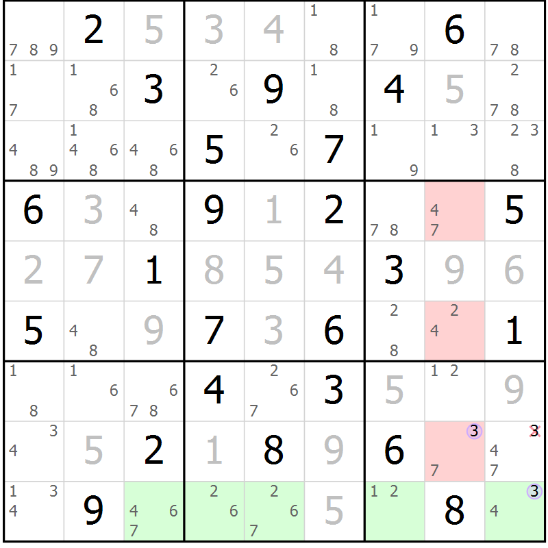 Position des candidats pour la solution de la Gr 44 page 47 du magazine de sudoku Suprême n° 023