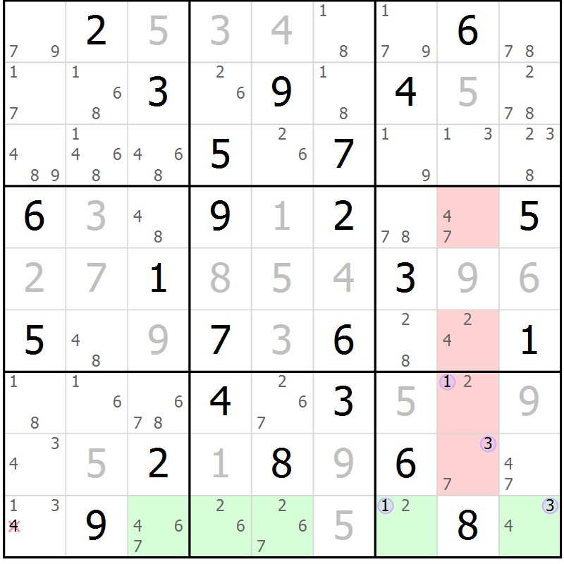 Position des candidats pour la solution de la Gr 44 page 47 du magazine de sudoku Suprême n° 023