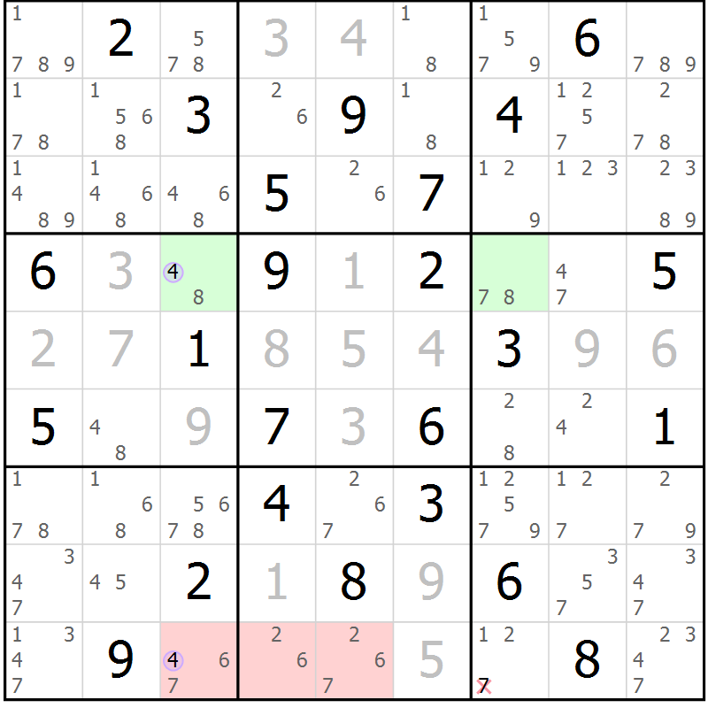 Position des candidats pour la solution de la Gr 44 page 47 du magazine de sudoku Suprême n° 023