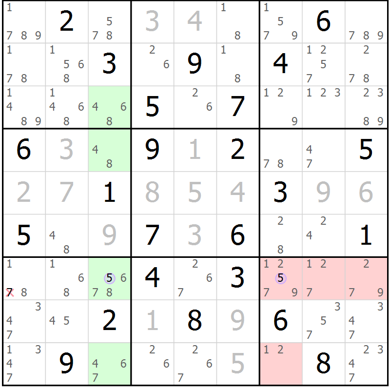 Position des candidats pour la solution de la Gr 44 page 47 du magazine de sudoku Suprême n° 023