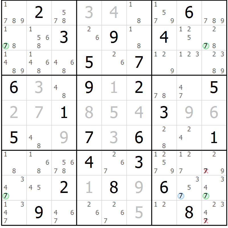 Position des candidats pour la solution de la Gr 44 page 47 du magazine de sudoku Suprême n° 023