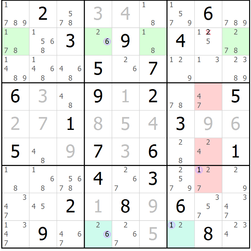 Position des candidats pour la solution de la Gr 44 page 47 du magazine de sudoku Suprême n° 023