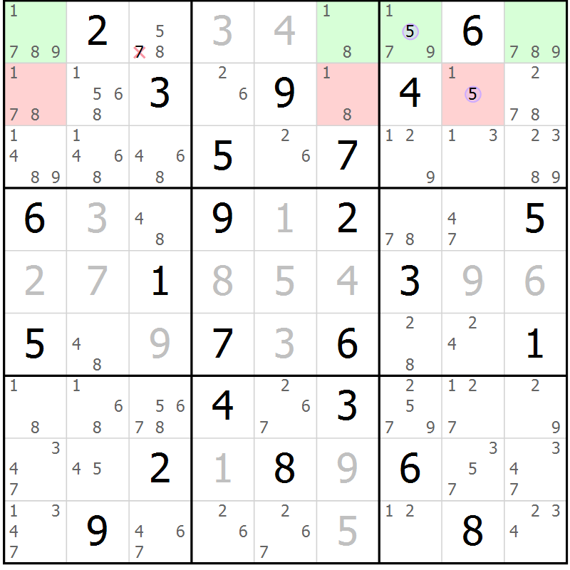 Position des candidats pour la solution de la Gr 44 page 47 du magazine de sudoku Suprême n° 023