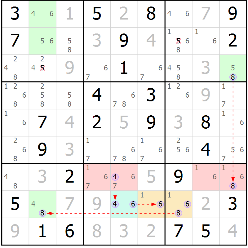 Position des candidats pour la solution de la Gr 45 page 48 du magazine de sudoku Suprême n° 023