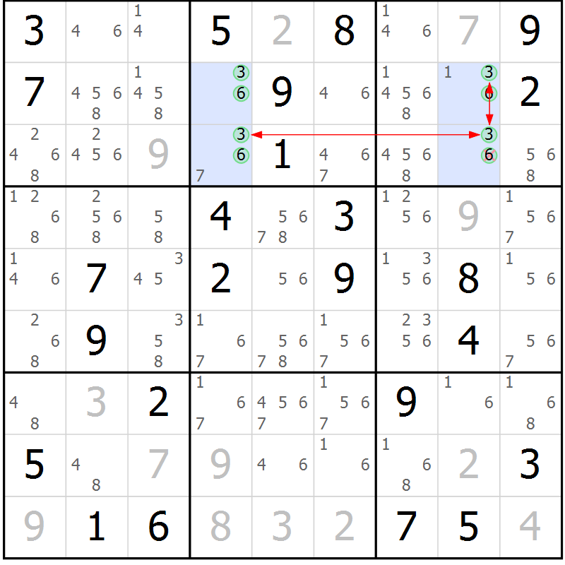 Position des candidats pour la solution de la Gr 45 page 48 du magazine de sudoku Suprême n° 023