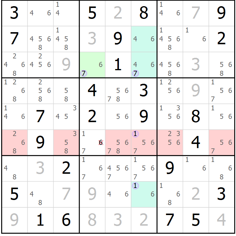 Position des candidats pour la solution de la Gr 45 page 48 du magazine de sudoku Suprême n° 023