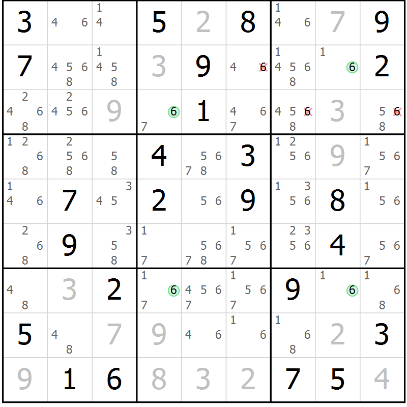 Position des candidats pour la solution de la Gr 45 page 48 du magazine de sudoku Suprême n° 023