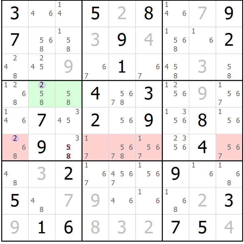 Position des candidats pour la solution de la Gr 45 page 48 du magazine de sudoku Suprême n° 023
