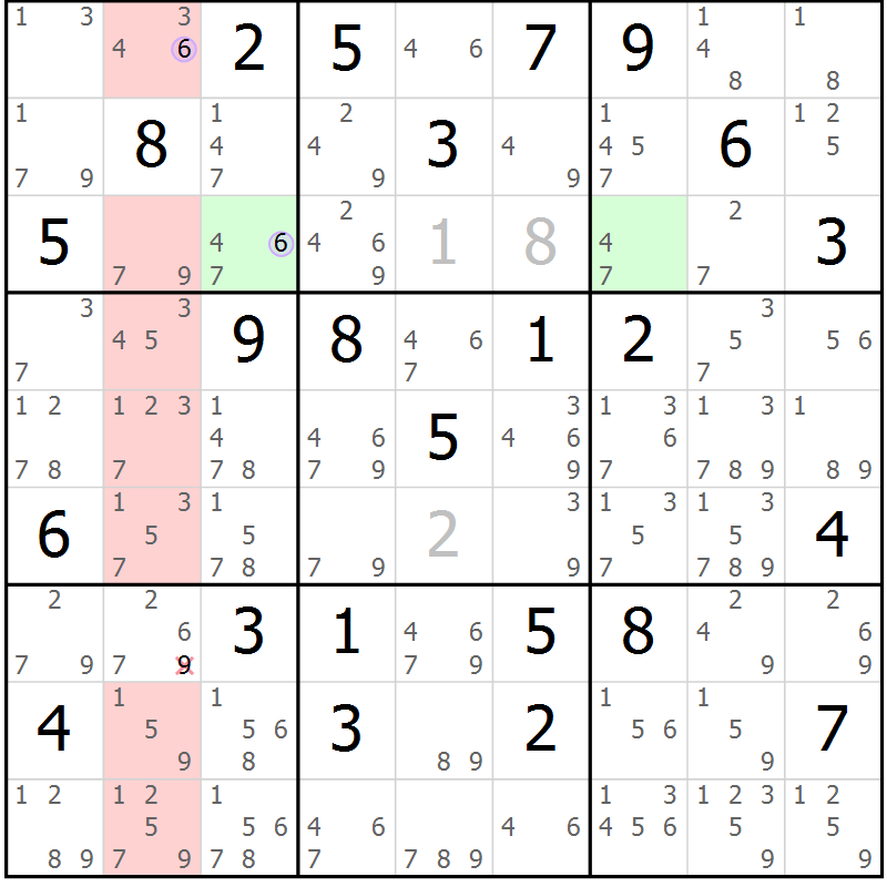 Position des candidats pour la solution de la Gr 46 page 49 du magazine de sudoku Suprême n° 023
