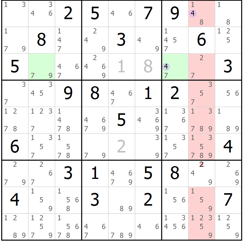 Position des candidats pour la solution de la Gr 46 page 49 du magazine de sudoku Suprême n° 023