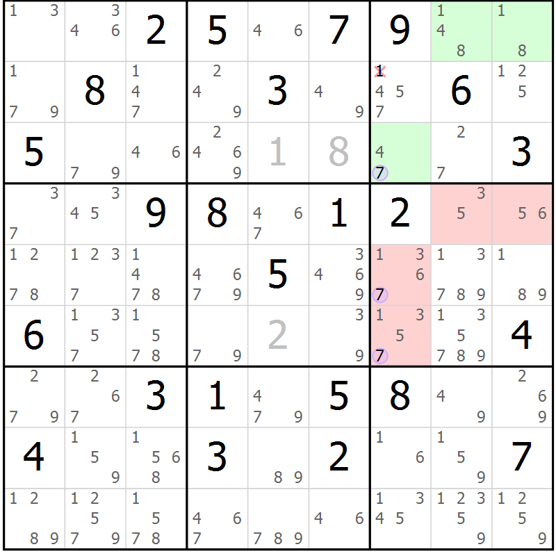 Position des candidats pour la solution de la Gr 46 page 49 du magazine de sudoku Suprême n° 023