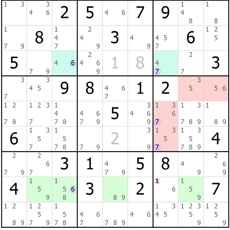 Position des candidats pour la solution de la Gr 46 page 49 du magazine de sudoku Suprême n° 023