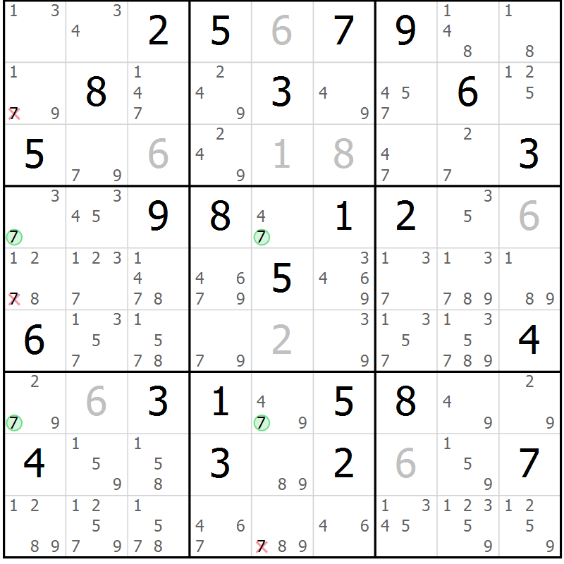 Position des candidats pour la solution de la Gr 46 page 49 du magazine de sudoku Suprême n° 023