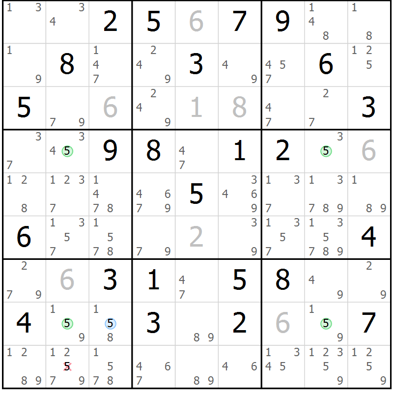 Position des candidats pour la solution de la Gr 46 page 49 du magazine de sudoku Suprême n° 023