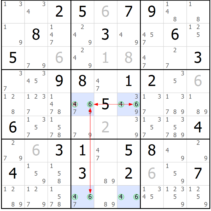 Position des candidats pour la solution de la Gr 46 page 49 du magazine de sudoku Suprême n° 023