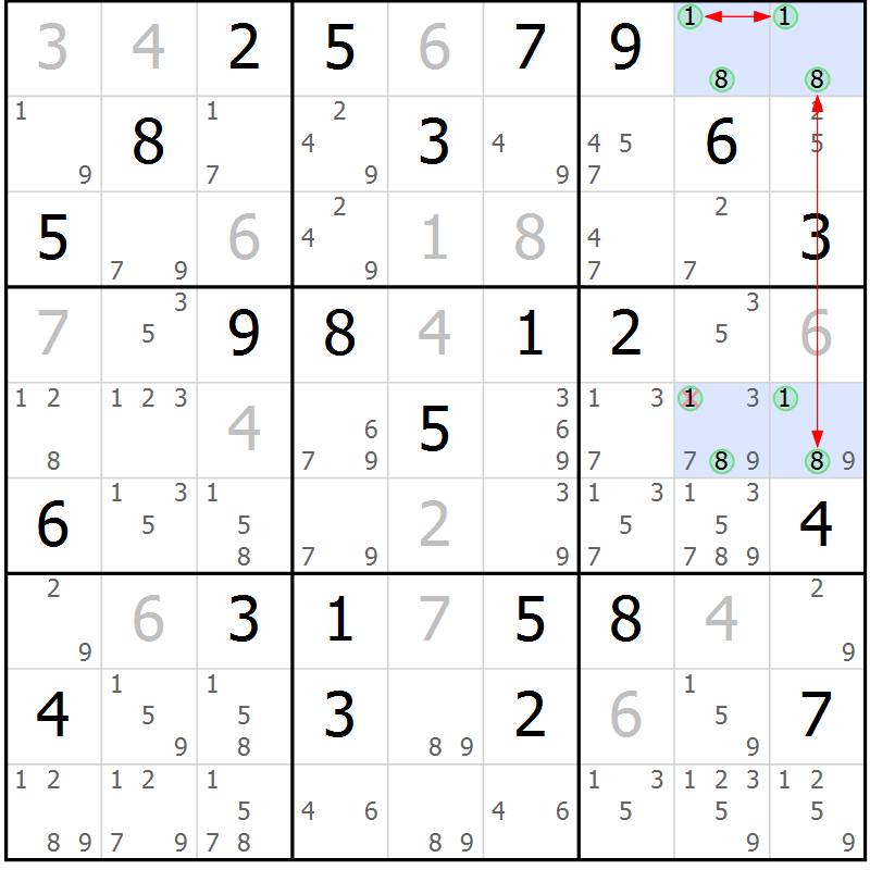 Position des candidats pour la solution de la Gr 46 page 49 du magazine de sudoku Suprême n° 023