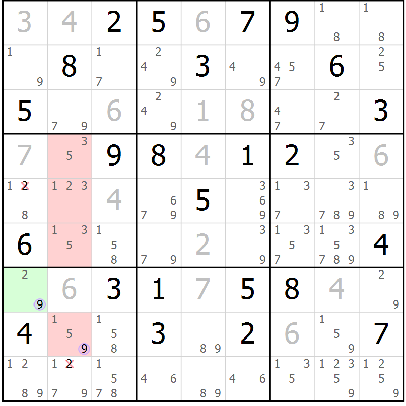 Position des candidats pour la solution de la Gr 46 page 49 du magazine de sudoku Suprême n° 023