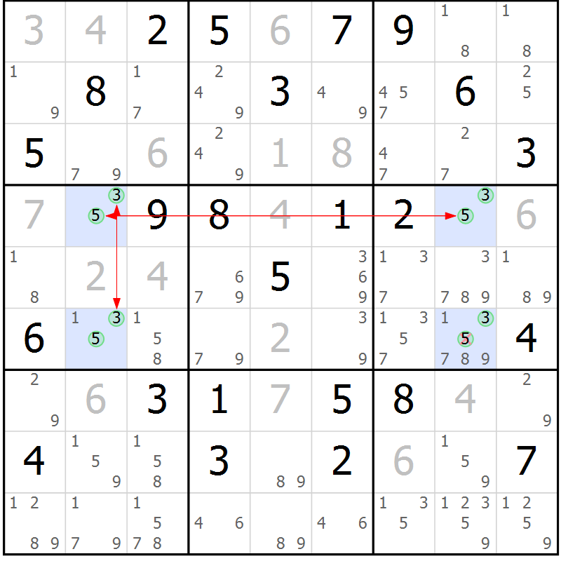 Position des candidats pour la solution de la Gr 46 page 49 du magazine de sudoku Suprême n° 023