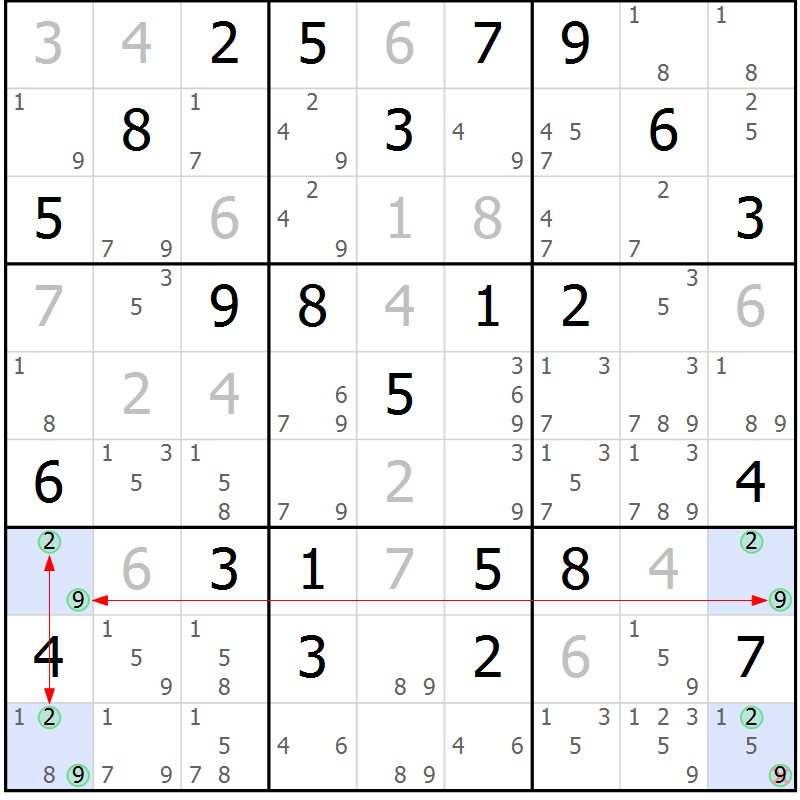 Position des candidats pour la solution de la Gr 46 page 49 du magazine de sudoku Suprême n° 023