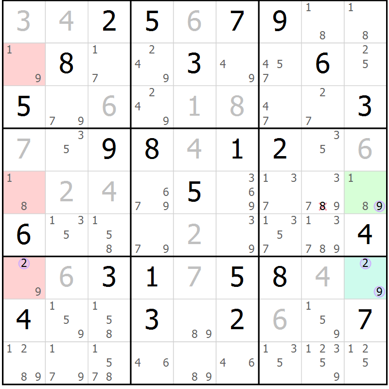 Position des candidats pour la solution de la Gr 46 page 49 du magazine de sudoku Suprême n° 023