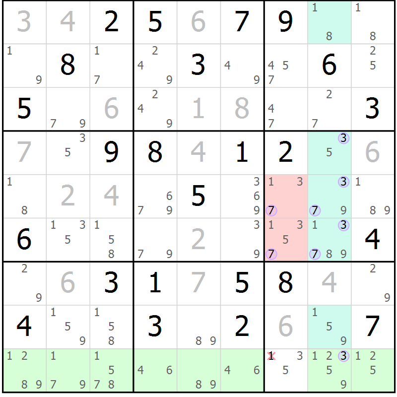 Position des candidats pour la solution de la Gr 46 page 49 du magazine de sudoku Suprême n° 023