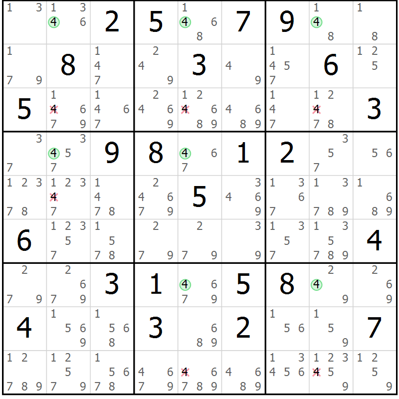 Position des candidats pour la solution de la Gr 46 page 49 du magazine de sudoku Suprême n° 023