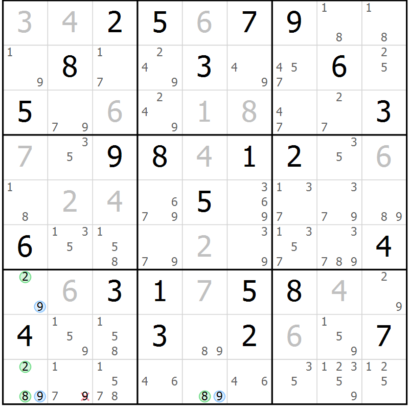 Position des candidats pour la solution de la Gr 46 page 49 du magazine de sudoku Suprême n° 023