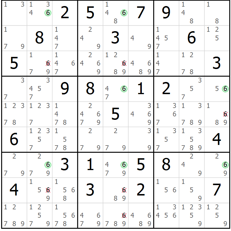 Position des candidats pour la solution de la Gr 46 page 49 du magazine de sudoku Suprême n° 023