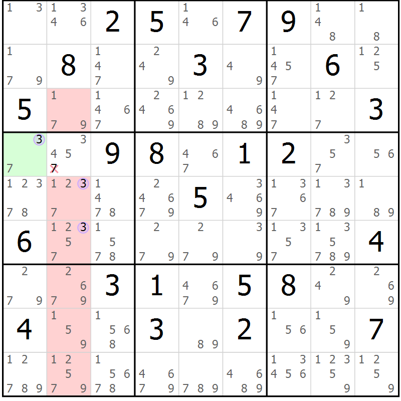 Position des candidats pour la solution de la Gr 46 page 49 du magazine de sudoku Suprême n° 023