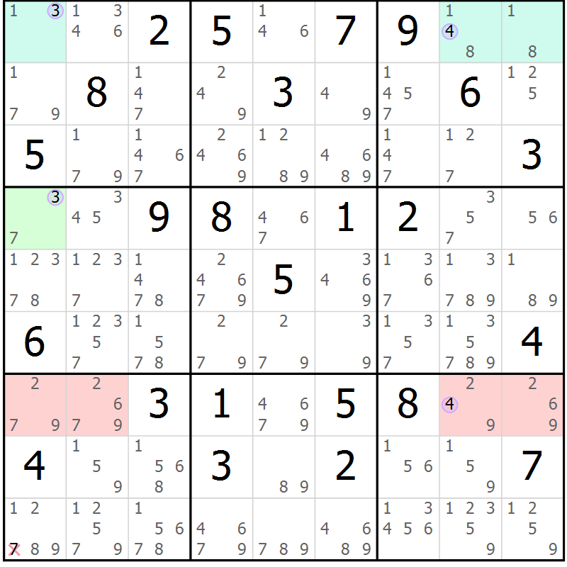 Position des candidats pour la solution de la Gr 46 page 49 du magazine de sudoku Suprême n° 023