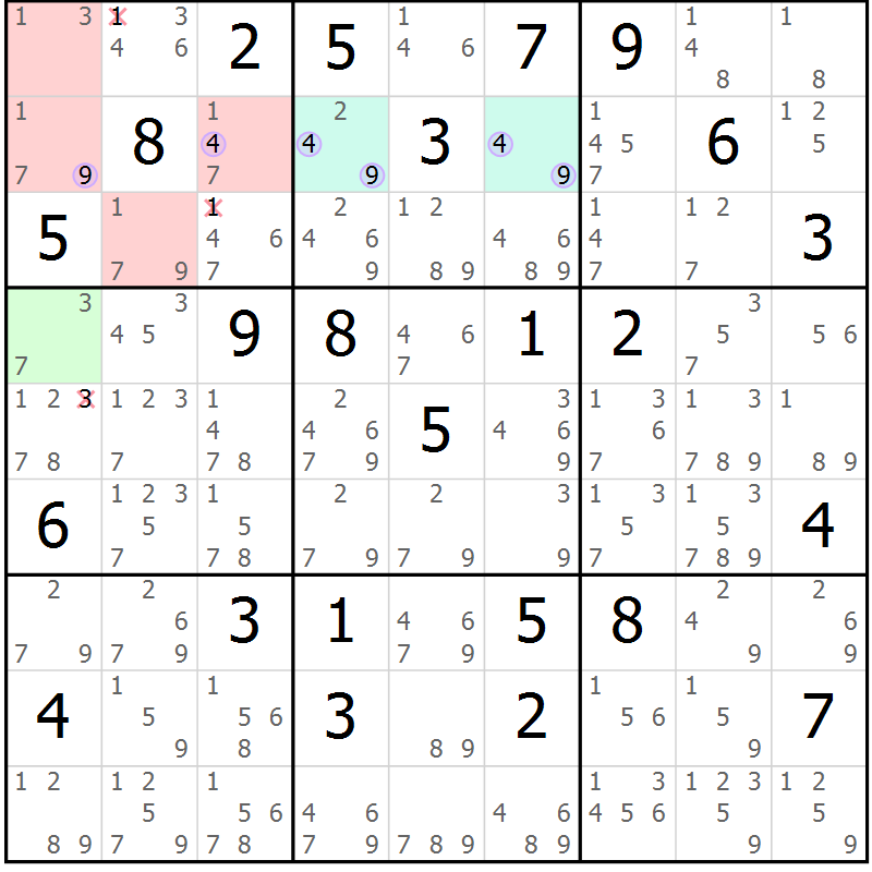 Position des candidats pour la solution de la Gr 46 page 49 du magazine de sudoku Suprême n° 023