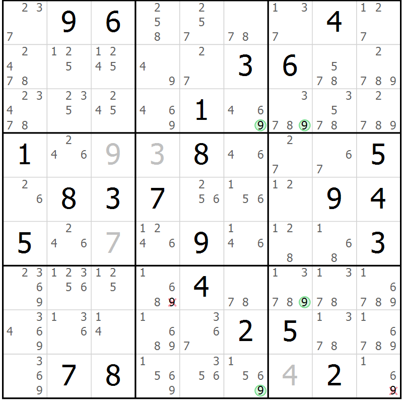Position des candidats pour la solution de la Gr 47 page 50 du magazine de sudoku Suprême n° 023