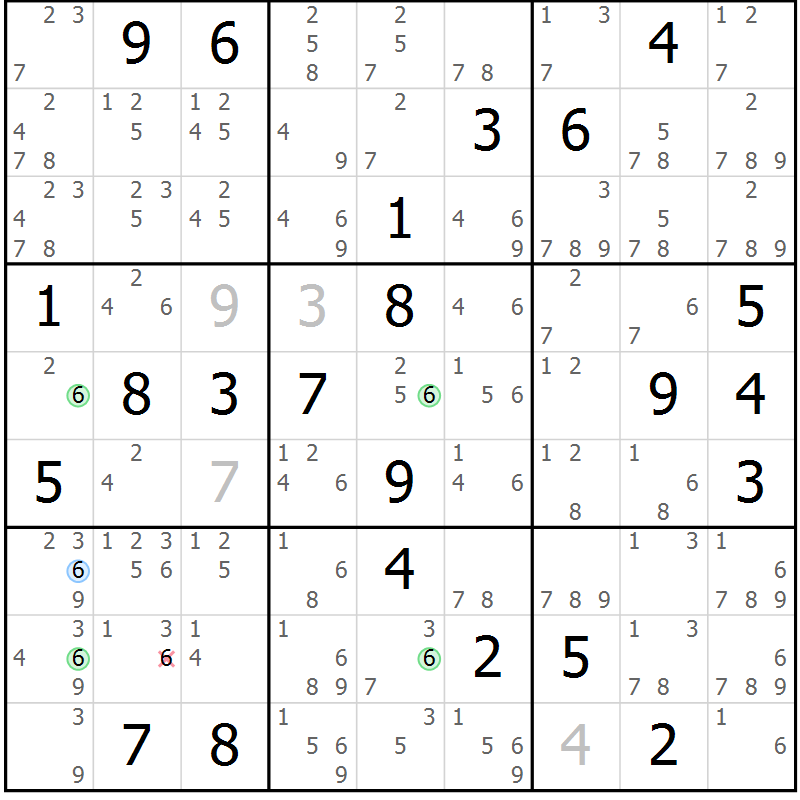 Position des candidats pour la solution de la Gr 47 page 50 du magazine de sudoku Suprême n° 023