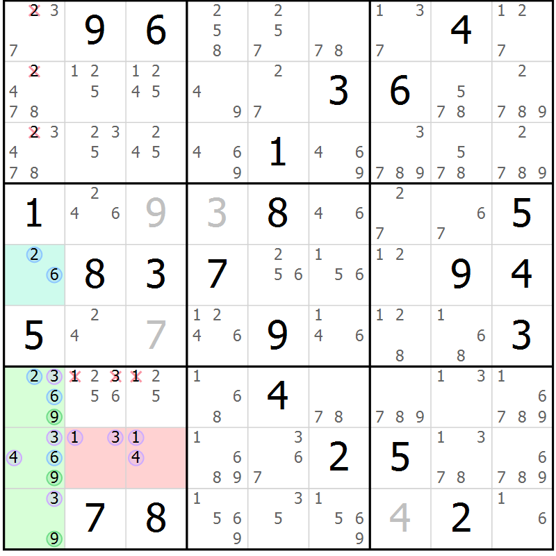 Position des candidats pour la solution de la Gr 47 page 50 du magazine de sudoku Suprême n° 023