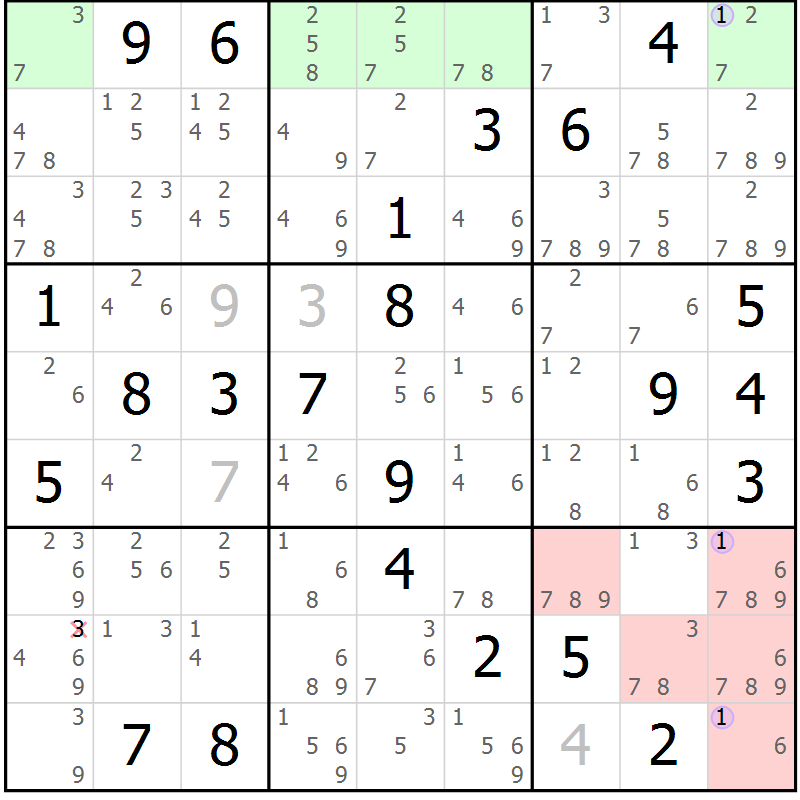 Position des candidats pour la solution de la Gr 47 page 50 du magazine de sudoku Suprême n° 023