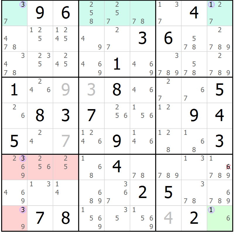 Position des candidats pour la solution de la Gr 47 page 50 du magazine de sudoku Suprême n° 023