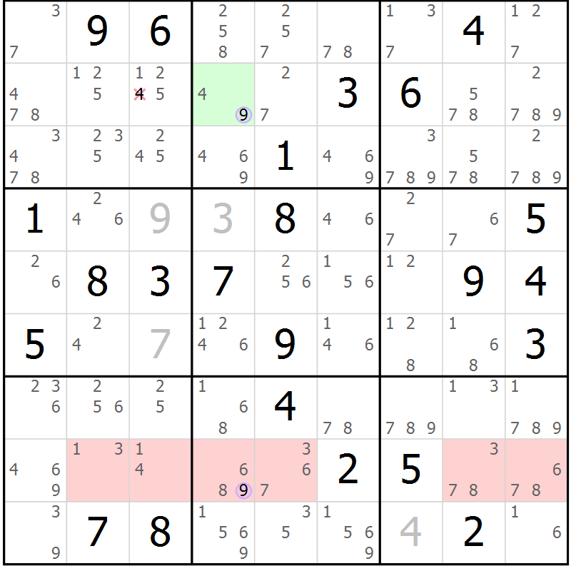 Position des candidats pour la solution de la Gr 47 page 50 du magazine de sudoku Suprême n° 023
